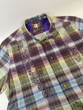 Robert Graham Men's Embroidered Button-Up Shirt in Purple and Green - 3XT